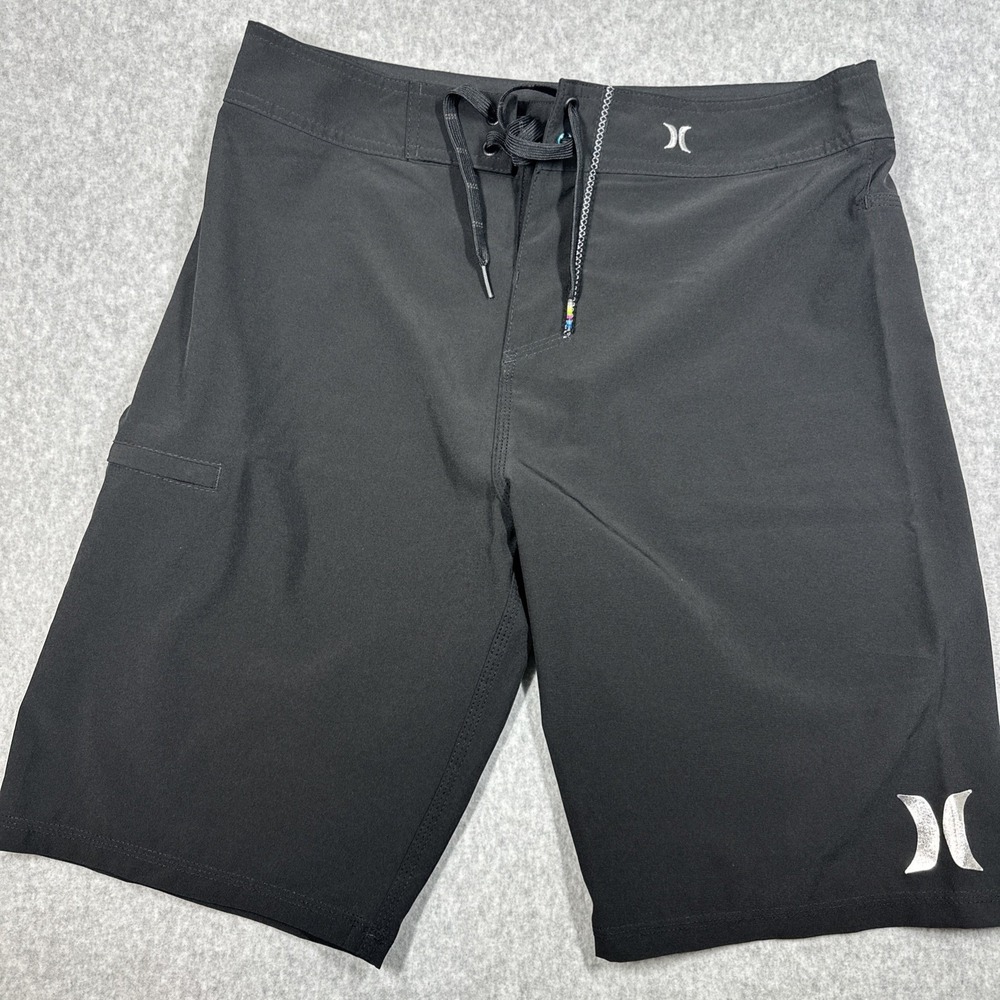 Hurley Phantom 10" Black Board Shorts‎ Size 30(32x10) Drawstring Swim Surf